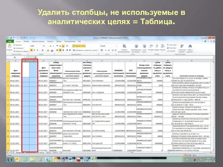 Удалить столбцы, не используемые в аналитических целях = Таблица.