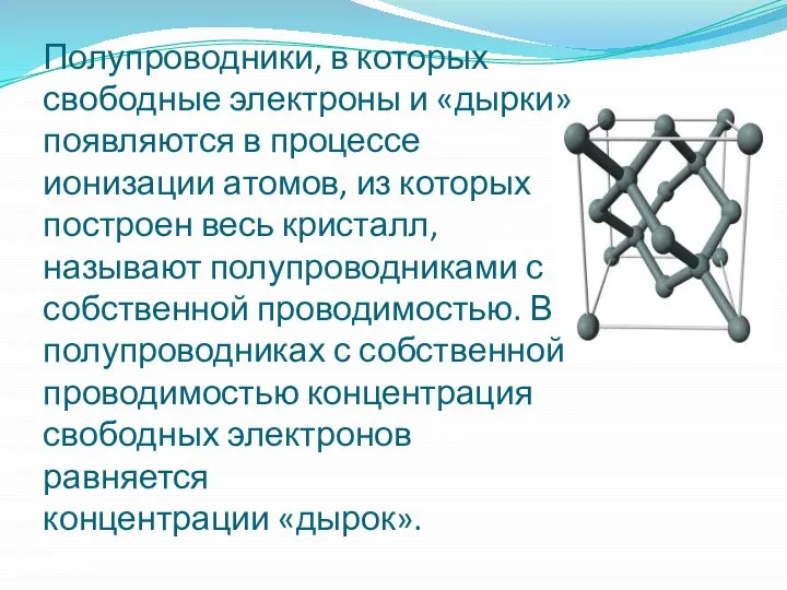 Полупроводники, в которых свободные электроны и «дырки» появляются в процессе ионизации атомов,