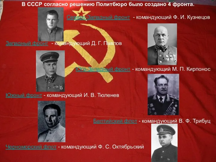 В СССР согласно решению Политбюро было создано 4 фронта. Северо-Западный фронт -