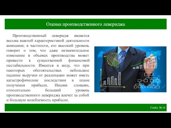 Слайд № Оценка производственного левериджа Производственный леверидж является весьма важной характеристикой деятельности