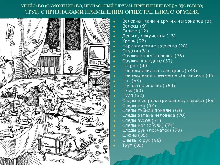 УБИЙСТВО (САМОУБИЙСТВО, НЕСЧАСТНЫЙ СЛУЧАЙ, ПРИЧЕНЕНИЕ ВРЕДА ЗДОРОВЬЮ) ТРУП С ПРИЗНАКАМИ ПРИМЕНЕНИЯ ОГНЕСТРЕЛЬНОГО