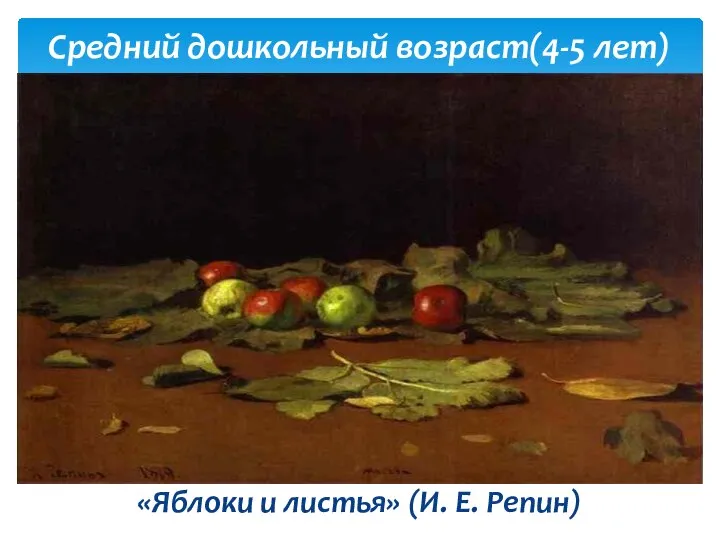 «Яблоки и листья» (И. Е. Репин) Средний дошкольный возраст(4-5 лет)