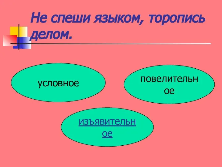 Не спеши языком, торопись делом. условное изъявительное повелительное