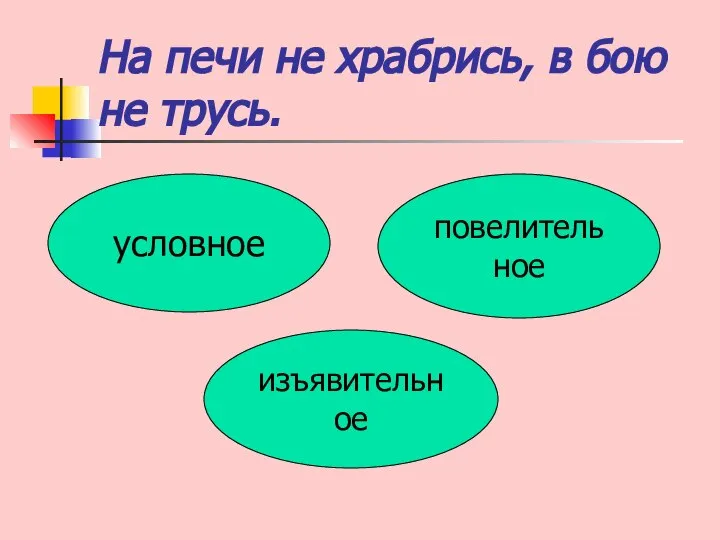 На печи не храбрись, в бою не трусь. условное повелительное изъявительное