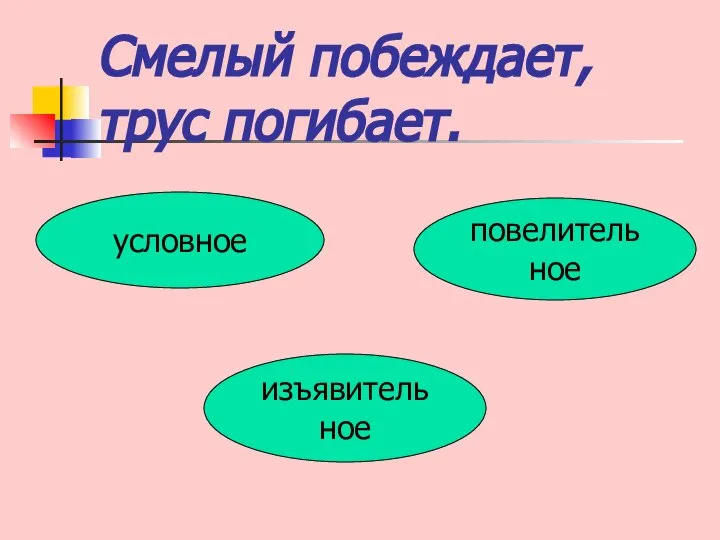 Смелый побеждает, трус погибает. условное повелительное изъявительное