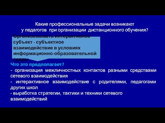 Какие профессиональные задачи возникают у педагогов при организации дистанционного обучения? Организовывать интерактивное