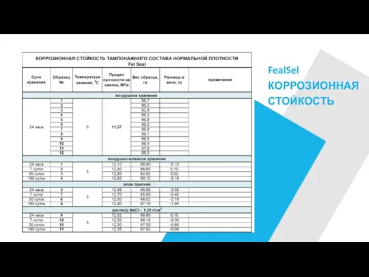 FealSel КОРРОЗИОННАЯ СТОЙКОСТЬ