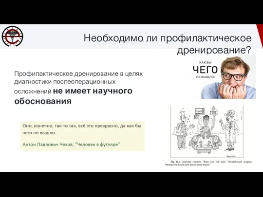 Необходимо ли профилактическое дренирование? Профилактическое дренирование в целях диагностики послеоперационных осложнений не имеет научного обоснования