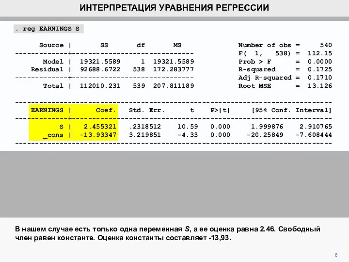 6 В нашем случае есть только одна переменная S, а ее оценка