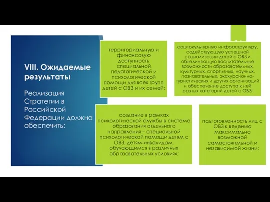 VIII. Ожидаемые результаты Реализация Стратегии в Российской Федерации должна обеспечить: