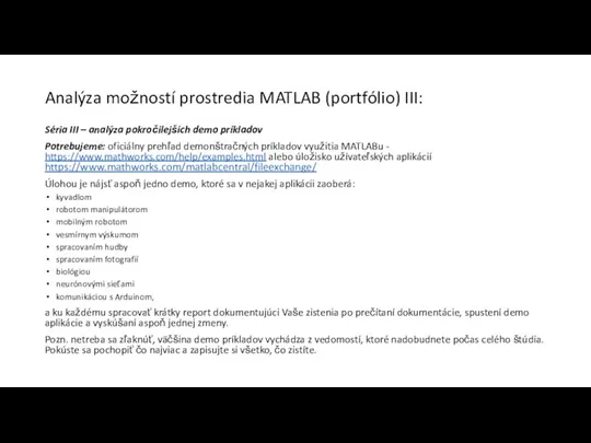 Analýza možností prostredia MATLAB (portfólio) III: Séria III – analýza pokročilejších demo