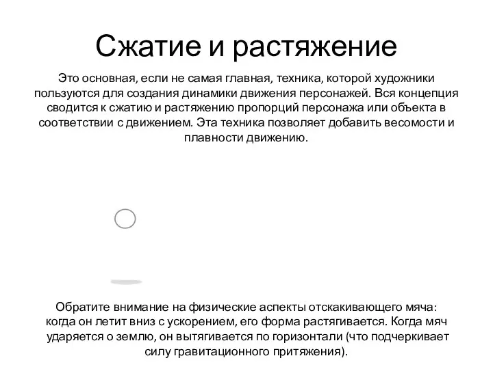 Сжатие и растяжение Обратите внимание на физические аспекты отскакивающего мяча: когда он