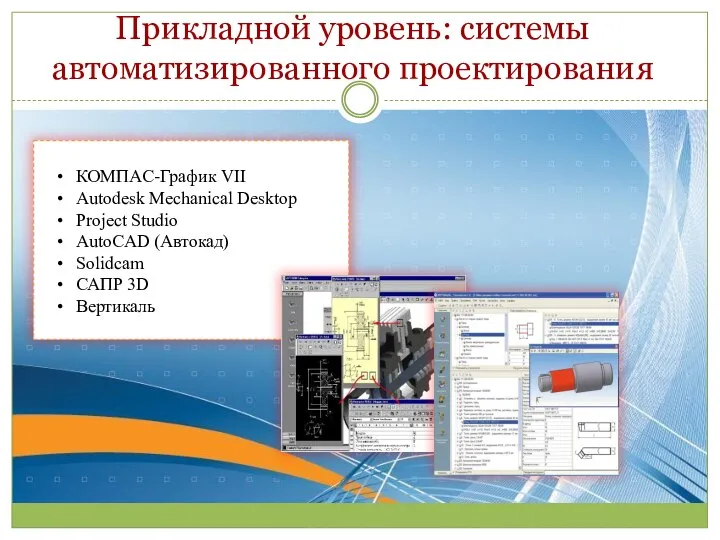 Прикладной уровень: системы автоматизированного проектирования КОМПAС-График VII Autodesk Mechanical Desktop Project Studio