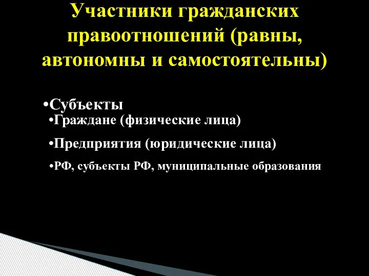 Субъекты Граждане (физические лица) Предприятия (юридические лица) РФ, субъекты РФ, муниципальные образования