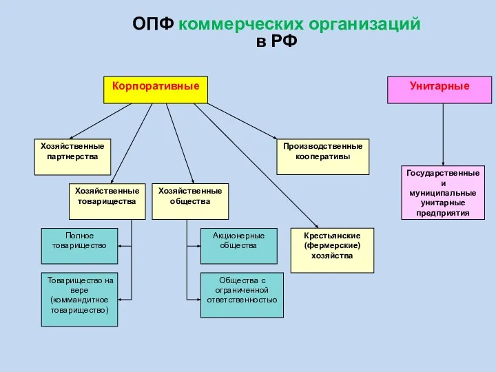 ОПФ коммерческих организаций в РФ