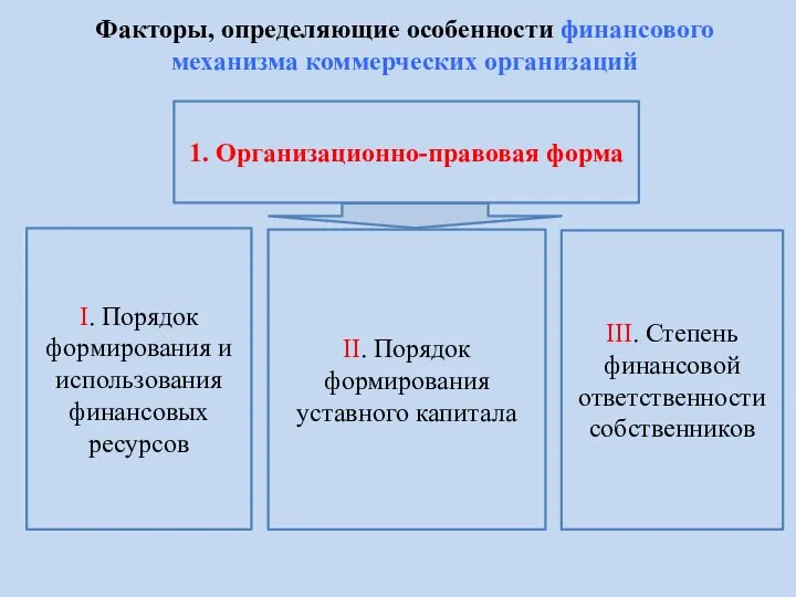 1. Организационно-правовая форма I. Порядок формирования и использования финансовых ресурсов II. Порядок