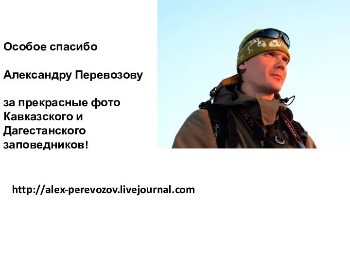 Особое спасибо Александру Перевозову за прекрасные фото Кавказского и Дагестанского заповедников! http://alex-perevozov.livejournal.com