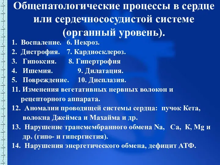 Общепатологические процессы в сердце или сердечнососудистой системе (органный уровень). 1. Воспаление. 6.