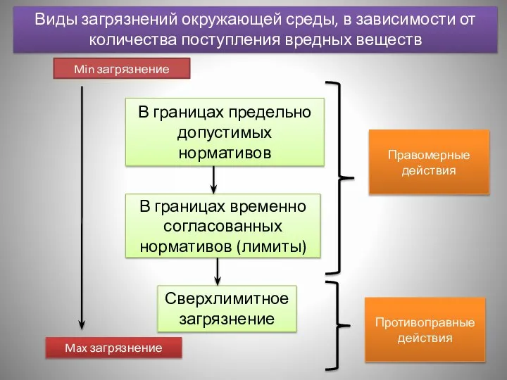 Виды загрязнений окружающей среды, в зависимости от количества поступления вредных веществ В