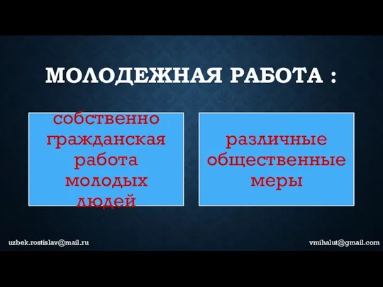 МОЛОДЕЖНАЯ РАБОТА : uzbek.rostislav@mail.ru vmihalut@gmail.com