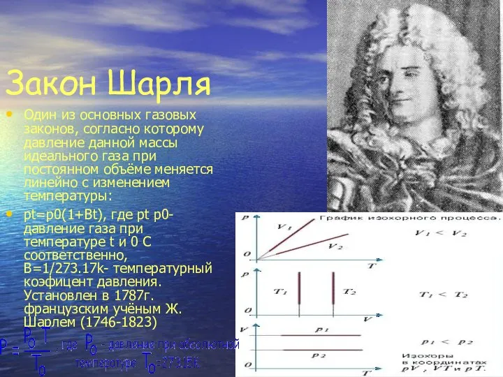 Закон Шарля Один из основных газовых законов, согласно которому давление данной массы