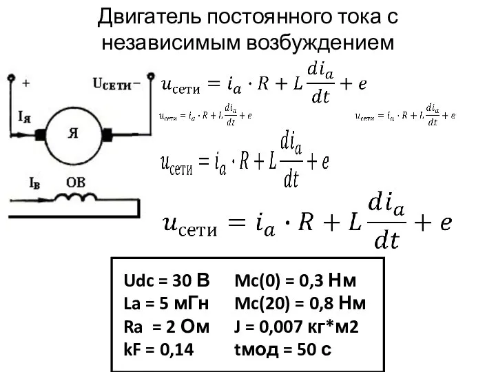 Двигатель постоянного тока с независимым возбуждением Udc = 30 В La =