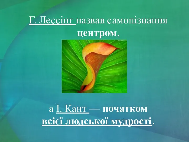 Г. Лессінг назвав самопізнання центром, а І. Кант — початком всієї людської мудрості.