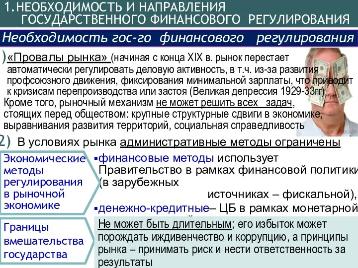 «Провалы рынка» (начиная с конца XIX в. рынок перестает автоматически регулировать деловую