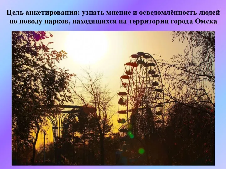 Цель анкетирования: узнать мнение и осведомлённость людей по поводу парков, находящихся на территории города Омска