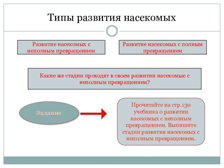 Типы развития насекомых Развитие насекомых с неполным превращением Развитие насекомых с полным