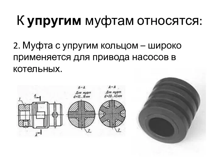 К упругим муфтам относятся: 2. Муфта с упругим кольцом – широко применяется