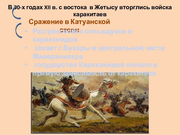 В 30-х годах XII в. с востока в Жетысу вторглись войска каракитаев