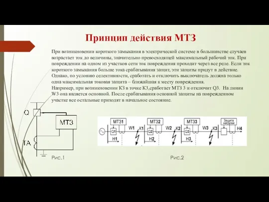 Принцип действия МТЗ Рис.1 Рис.2 При возникновении короткого замыкания в электрической системе