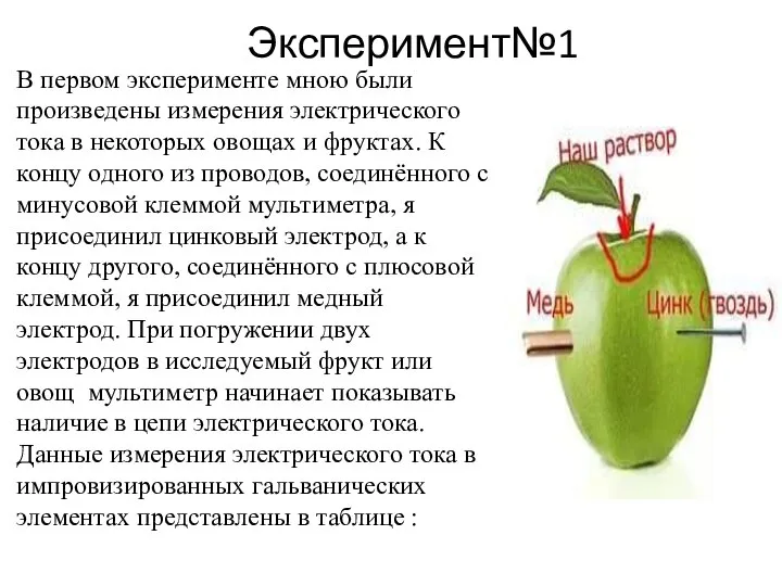 Эксперимент№1 В первом эксперименте мною были произведены измерения электрического тока в некоторых