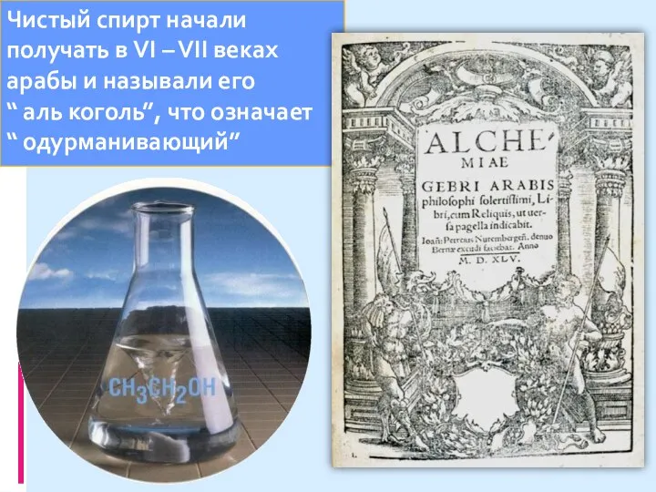 Чистый спирт начали получать в VI – VII веках арабы и называли
