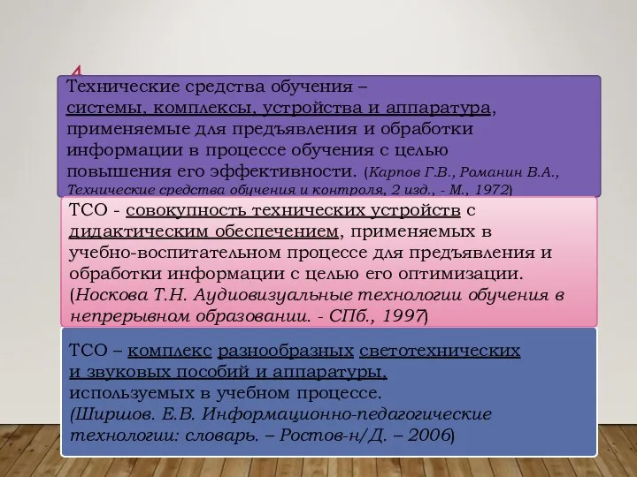 Технические средства обучения – системы, комплексы, устройства и аппаратура, применяемые для предъявления