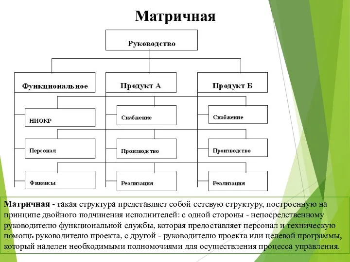 Матричная - такая структура представляет собой сетевую структуру, построенную на принципе двойного