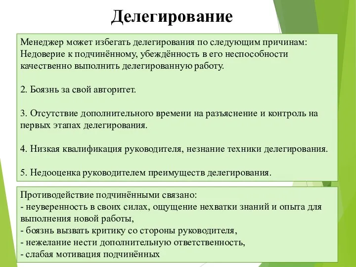 Противодействие подчинёнными связано: - неуверенность в своих силах, ощущение нехватки знаний и