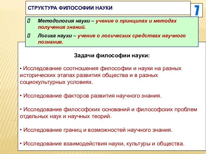 Задачи философии науки: • Исследование соотношения философии и науки на разных исторических