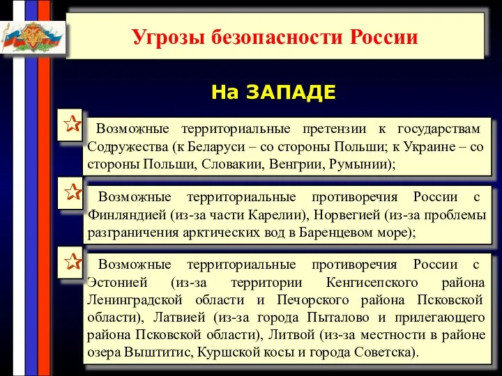 Угрозы безопасности России На ЗАПАДЕ