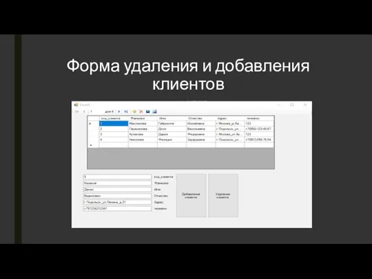 Форма удаления и добавления клиентов