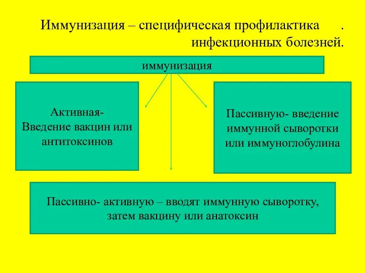 Иммунизация – специфическая профилактика . инфекционных болезней. иммунизация Активная- Введение вакцин или