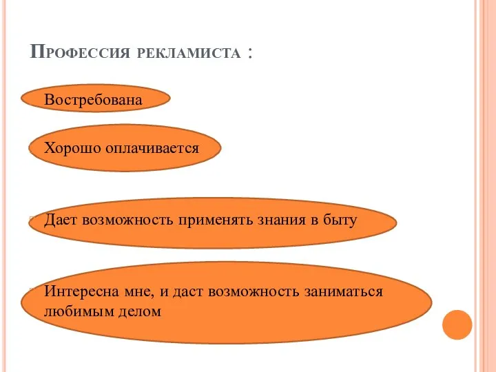 Профессия рекламиста : Востребована Хорошо оплачивается Дает возможность применять знания в быту