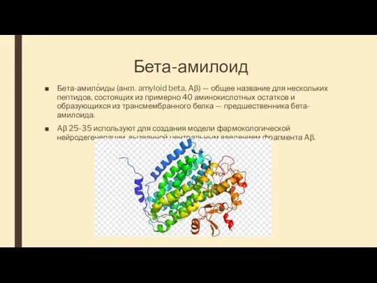 Бета-амилоид Бета-амило́иды (англ. amyloid beta, Aβ) — общее название для нескольких пептидов,