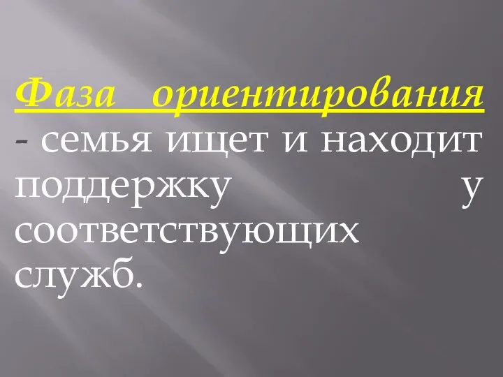 Фаза ориентирования - семья ищет и находит поддержку у соответствующих служб.