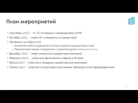 Сентябрь 2022 — 15-20 интервью с кандидатами из РК Октябрь 2022 —