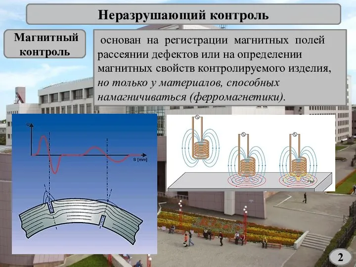 Неразрушающий контроль Магнитный контроль основан на регистрации магнитных полей рассеянии дефектов или