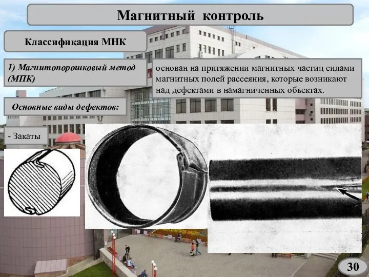 Магнитный контроль Классификация МНК 1) Магнитопорошковый метод (МПК) основан на притяжении магнитных