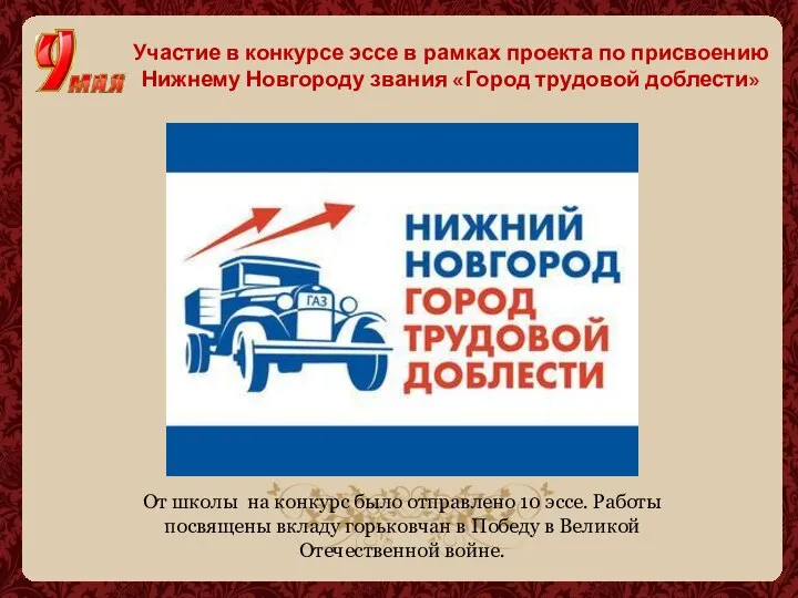 Участие в конкурсе эссе в рамках проекта по присвоению Нижнему Новгороду звания