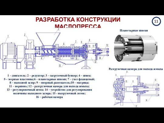 11 РАЗРАБОТКА КОНСТРУКЦИИ МАСЛОПРЕССА 1 – двигатель; 2 – редуктор; 3 –